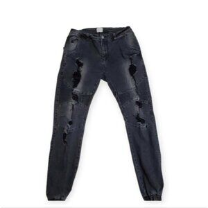 Kuwalla Tee Distressed Moto Denim Joggers Ripped Biker Jeans 34